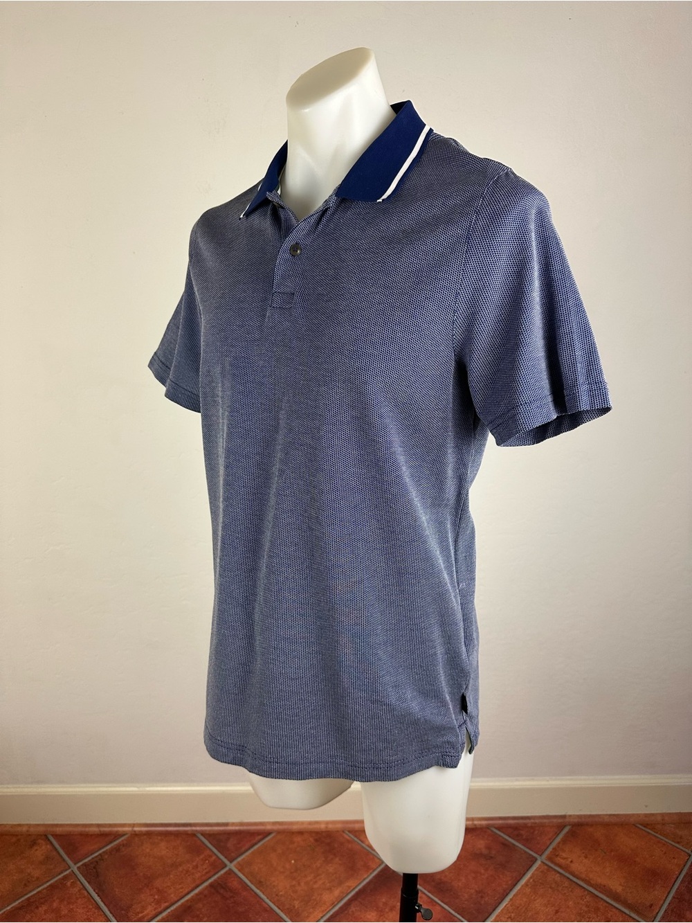Ted Baker Knit Polo with Contrast Navy Collar and White Piping - Picture 5 of 8